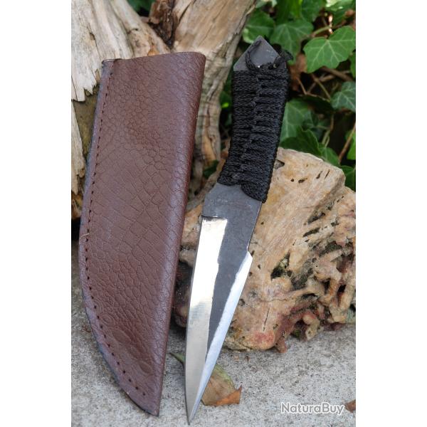Couteau de Brousse Lame Harpoon Acier Carbone 1055 Manche Corde Etui Nylon Pour le Camp & Buschraft