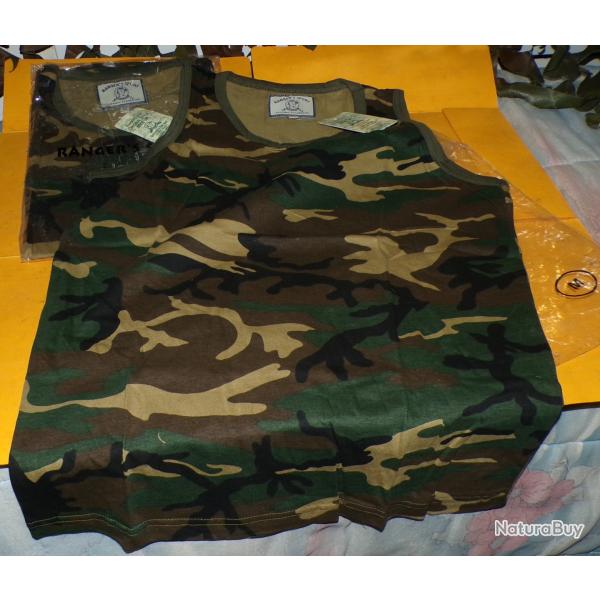 LOT DE 2 DEBARDEURS COULEUR CAMOUFLAGE MILITAIRE , FABRICATION BOMALAND , TAILLE DISPONIBLE   M  , N