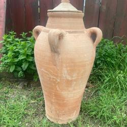 Grande jarre ancienne en terre cuite 80 cm - 4 anses et couvercle