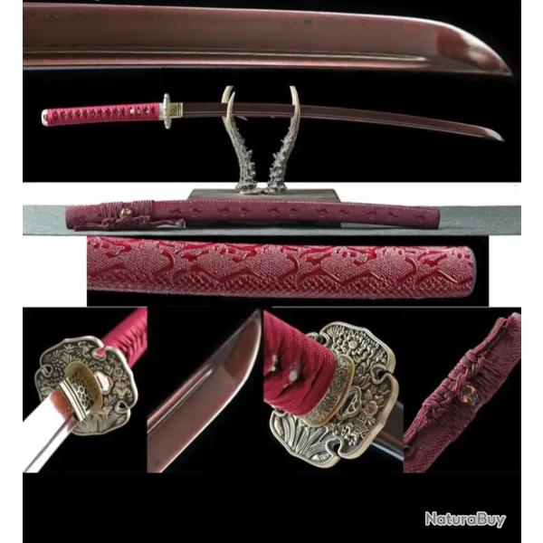 Katana damass� de collection avec fourreau sculpt�, solide, tranchant, pour coupe