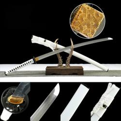 Katana en acier T10 "Blanc Neige" - Trempe &agrave; l'argile - Qualit&eacute; sup&eacute;rieure