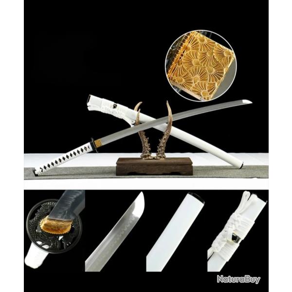 Katana en acier T10 "Blanc Neige" - Trempe � l'argile - Qualit� sup�rieure