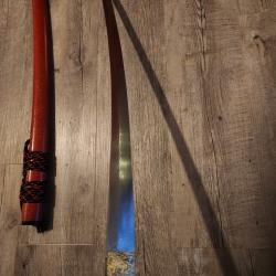 Katana rouge en v&eacute;ritable acier Damas forg&eacute; - Battle Ready - Arme de coupe haut de gamme