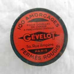ancienne bo&icirc;te  d'amor&ccedil;ages rougis G&eacute;velot pour cartouches de fusil de collection