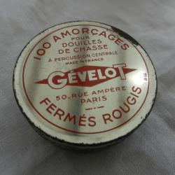 ancienne bo&icirc;te m&eacute;tal d'amor&ccedil;ages  G&eacute;velot pour cartouches de fusil