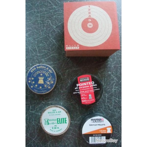 Lot de plus de 1200 plombs pour carabine � air 4,5 mm + plus de 100 cibles carton 10X10 cm