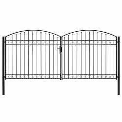 Portail de cl&ocirc;ture Assen &agrave; double porte avec arc en acier 400x200 cm