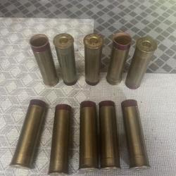lot de 9 douilles cal 20 laiton et carton de la SFM