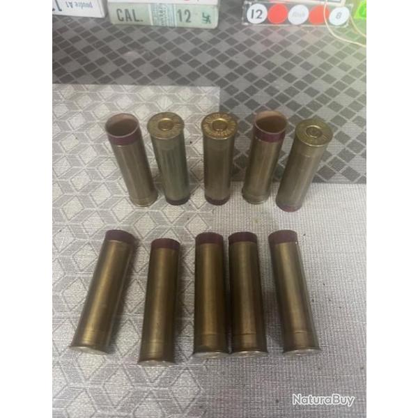 lot de 9 douilles cal 20 laiton et carton de la SFM