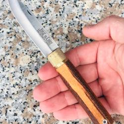 Couteau de Poche Artisanal Jos&eacute; Da Cruz 19cm Manche Bois Tigerwood Lame Acier Carbone neuf