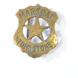 Boucle ceinture style western cowboy MARSHAL TOMBSTONE en forme d'insigne sh&eacute;rif