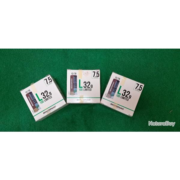 lot de 3 boites de 25 cartouches Solognac L100  calibre 12/70  plomb n�7.5  32gr