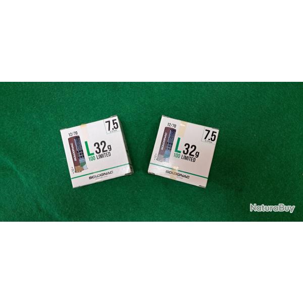 lot de 2 boites de 25 cartouches Solognac L100  calibre 12/70  plomb n�7.5  32gr