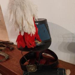 SHAKO mod&egrave;le 1887 Ecole de Saint Cyr + ceinturon + casoar