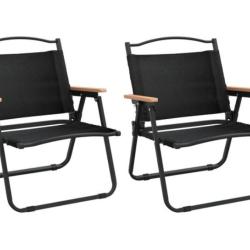 Chaises camping pliantes tissu Oxford noir 54x43x59 cm acier lot 2