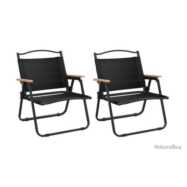 Chaises camping pliantes tissu Oxford noir 54x43x59 cm acier lot 2
