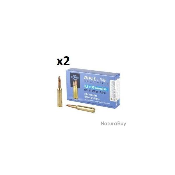 Lot de deux bo�tes de CARTOUCHES PPU 6,5x55 SWEDISH FMJ BT 139gr