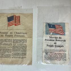 Lot 2 tracts a&eacute;riens originaux WW2 - Propagande US Roosevelt / Libert&eacute; 1942