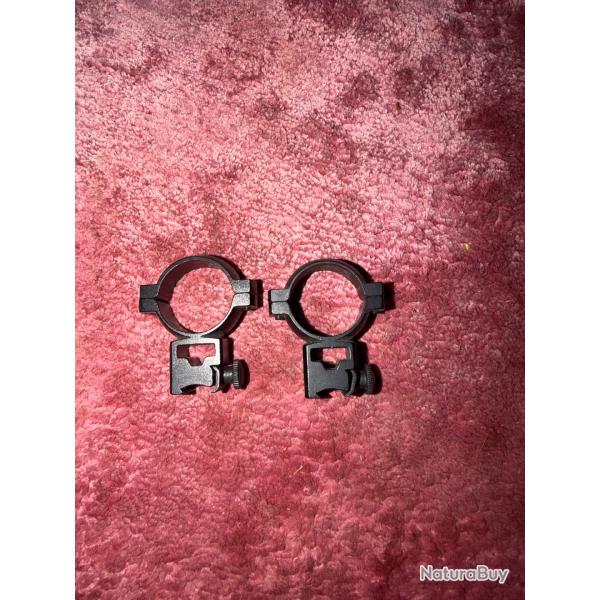 Anneaux de lunette 30mm pour rail 10 mm . �tat neuf. Aluminium.