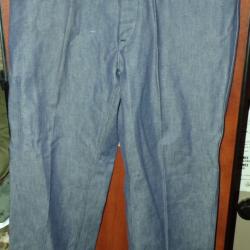 PANTALON&nbsp;EN TOILE BLEU&nbsp;DE LA MARINE FRANCAISE , TENUE DE TRAVAIL&nbsp;EN COMPLEMENT DE LA VAREUSE ,  TAIL
