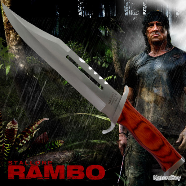 Couteau Rambo III Standard Edition Lame Acier Inox Manche Bois Etui Cuir Version NON NUMEROT�e 00