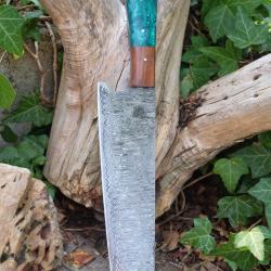 Couteau de Cuisine Style Japonais Damas Lame Kiritsuke 256 Couches Manche R&eacute;sine/Bois Fab Artisanale