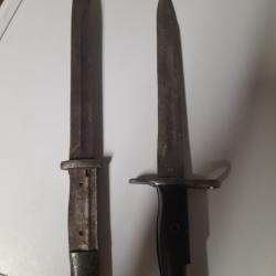 Lot de 2 ba&iuml;onnettes une mauser 98k et une garand