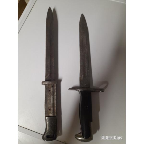 Lot de 2 ba�onnettes une mauser 98k et une garand