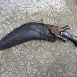 dague Kukri indien antique, couteau Gurkha, couteau militaire avec fourreau, poignard n&eacute;palais,