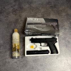 Pistolet Airsoft ASG MK23 Special Operation GAZ + Bo&icirc;te + Silencieux + Gaz