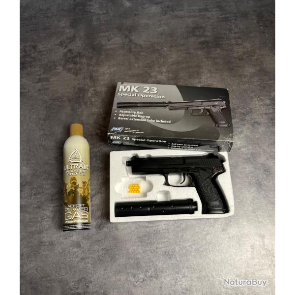 Pistolet Airsoft ASG MK23 Special Operation GAZ + Bo�te + Silencieux + Gaz
