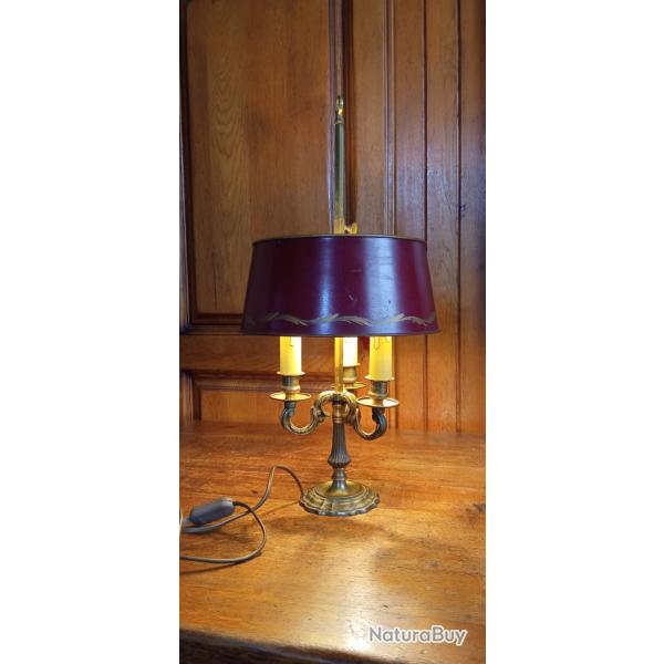 Lampe bouillotte 3 feux style empire abat jour t�le