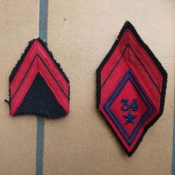 INSIGNE LOSANGE DE BRAS ARMEE FRANCAISE 34 REGIMENT CAPORAL