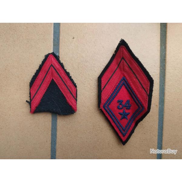 INSIGNE LOSANGE DE BRAS ARMEE FRANCAISE 34 REGIMENT CAPORAL