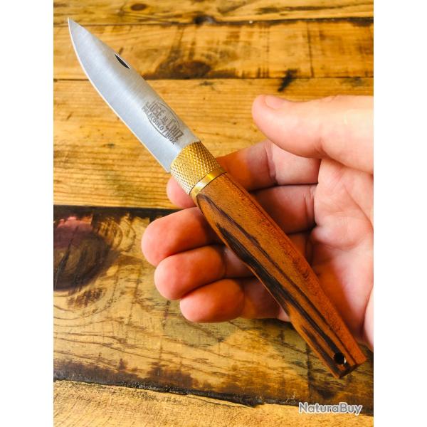 Couteau de Poche Artisanal Jos� Da Cruz 19cm Manche courb� en Tigerwood Lame Acier Carbone neuf