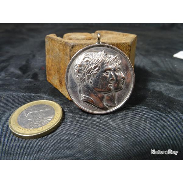 M�daille, Mariage de Napol�on Ier et Marie-Louise d'Autriche plaqu�e argent