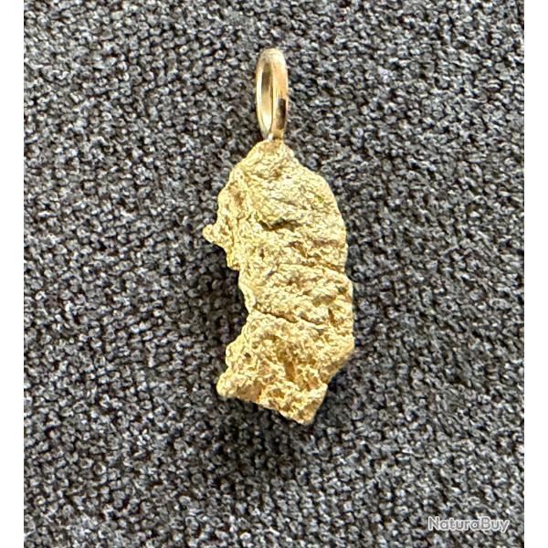P�pite naturelle en or 22 / 24 K avec montage en or 18 carats - Origine : Alaska - USA