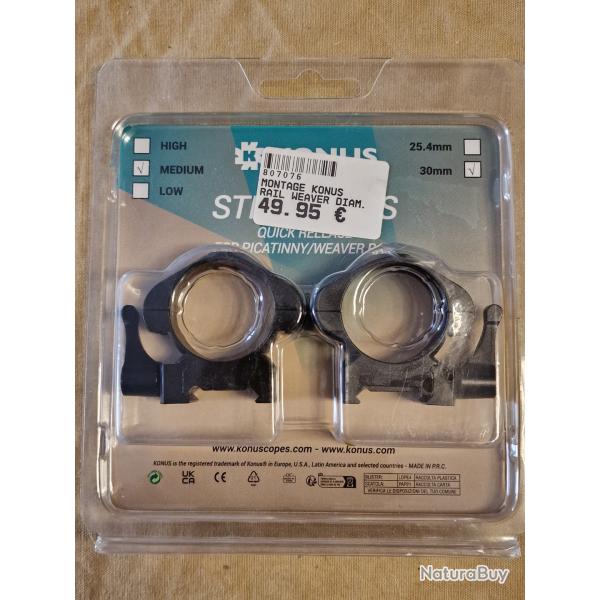 Colliers acier Medium KONUS 30mm � levier pour rail Picatinny/Weaver HILMAR SUPER DESTOCK !!!