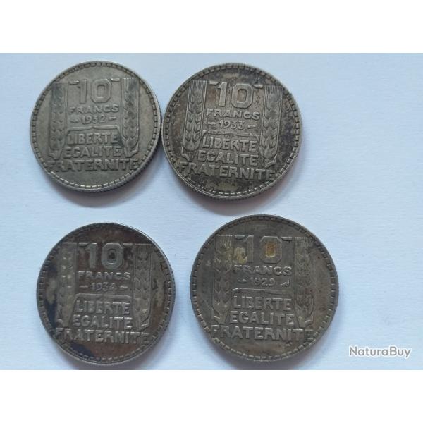 Lot de 4 pi�ces de 10 Francs argent