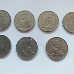 Lot de 7 pi&eacute;ces Fran&ccedil;aises de 10 francs