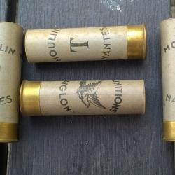 LOT DE 4 ANCIENS ETUIS DE CARTOUCHES CAL 12 VIDE / LA GAULOISE  GEVELOT  AIGLON MOULIN NANTES