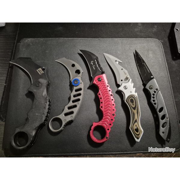 Lot de 5 Couteaux Pliants Tactiques & Karambits (MTech Ballistic, Kuru Line, Crossnar)