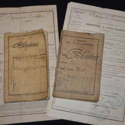 LIVRET CERTIFICAT BONNE CONDUITE-1&deg; CUIRASSIERS-7&deg; DRAGONS-CAVALERIE 1871/1881-CHAMPAGNOLLE-JURA