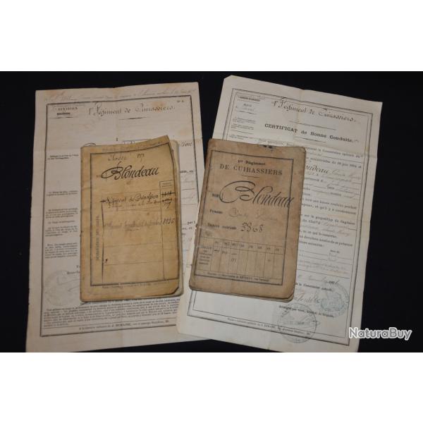 LIVRET CERTIFICAT BONNE CONDUITE-1� CUIRASSIERS-7� DRAGONS-CAVALERIE 1871/1881-CHAMPAGNOLLE-JURA