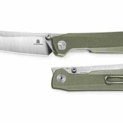 Couteau Bestechman Curvee Lame Acier AEB-L Satin Manche G10 Vert Liner Lock BTKMK20B