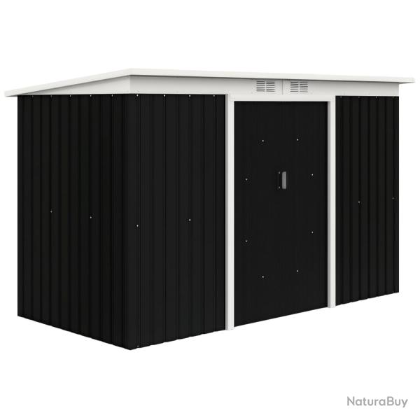 Abri de jardin 280 x 130 x 172 cm stockage outils gain de place 2 portes coulissantes moderne en ac