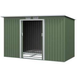 Abri de jardin pour outils et poubelles 280 x 130 x 172 cm grand ventil&eacute; moderne &eacute;pur&eacute; en acier gal