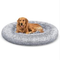 Panier pour chien lit ronde en forme de beignet canap&eacute; coussin central amovible et lavable tissu pe