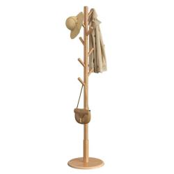 Portemanteau portant &agrave; v&ecirc;tements en bois support sur pieds avec 8 crochets pour manteaux chapeaux s