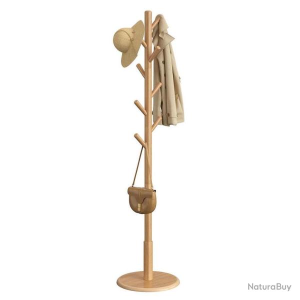 Portemanteau portant � v�tements en bois support sur pieds avec 8 crochets pour manteaux chapeaux s